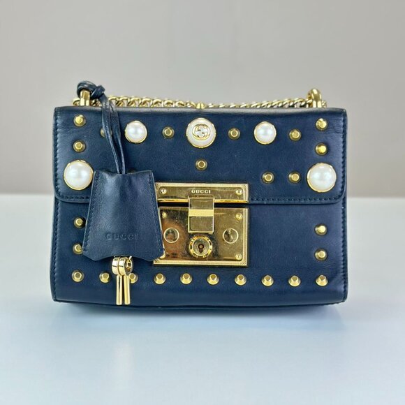 Gucci Black Leather Small Pearl Padlock Shoulder Bag Crossbody - Picture 1 of 7
